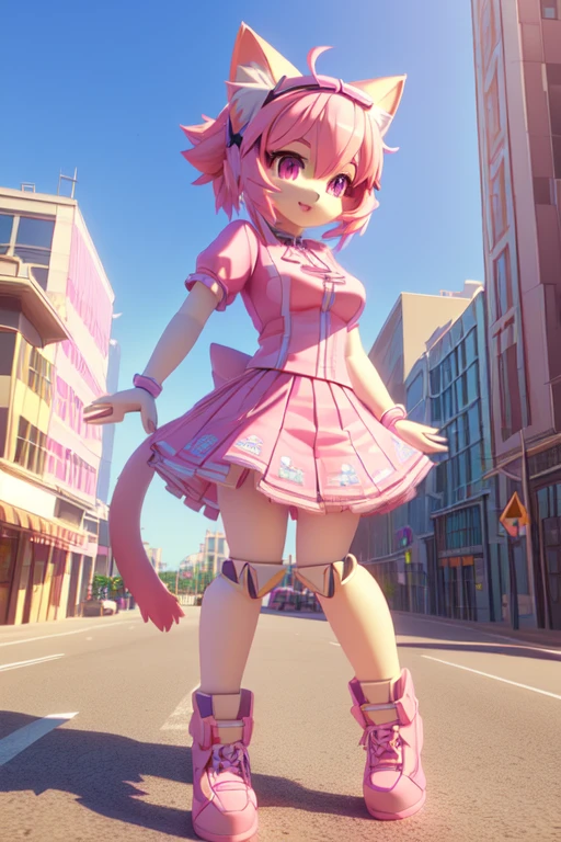 a cartoon girl in a pink skirt and cat ears, render of a cute 3d anime girl, cute cartoon character, cute character, cute 3 d render, animation character, 3d anime girl, 3d character, 3 d character, cartoon character, cute girl with short pink hair, pixie character, anime styled 3d, 3 d cartoon, 3 d character art female rozita pink cat transformers autobots style 