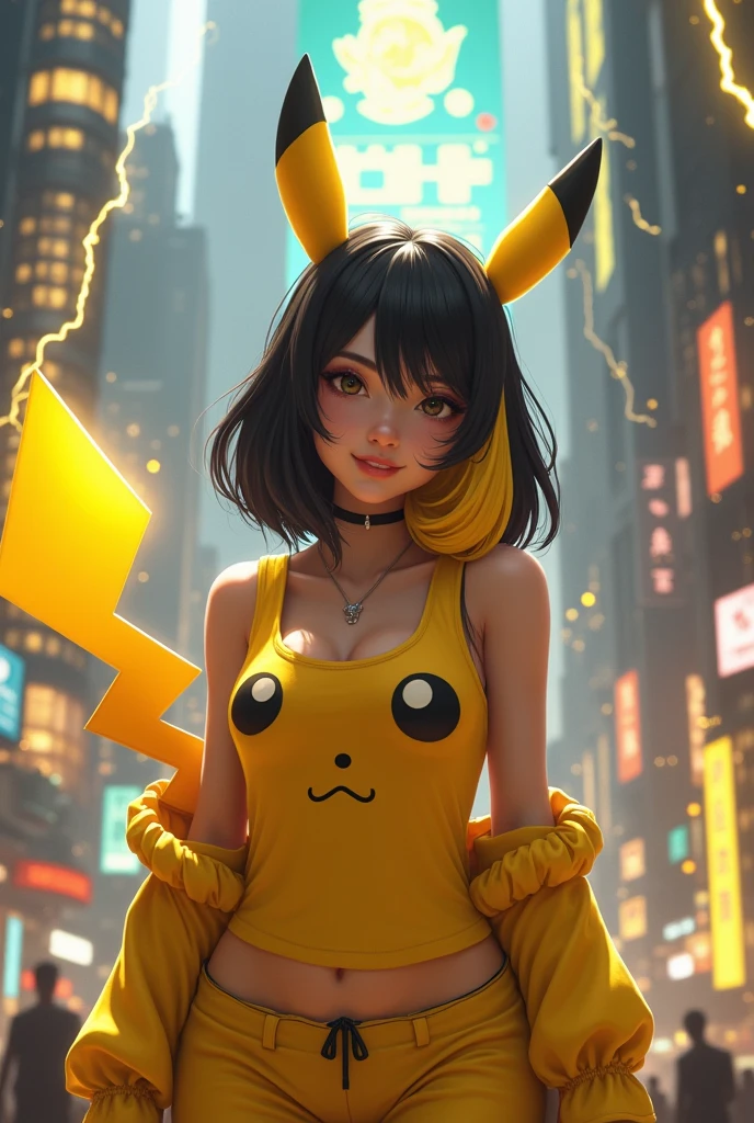 NSFW, (Girl in ((Yellow)) Pikachu hood), (naked hoodie, hood loosely open) . masterpiece 8K best quality, (RAW PhotoRealistic HyperRealism:1.37) Ultra-detailed, (Acutance:0.85), VolumetricLighting, (Studio) gray background with (Blurred colorful Lights dazzling bokeH:1.28), { (Overflowing Gigantic Cleavage;1.2) | (Golden ray illuminating face) | (Photon Particles:0.95) } . BREAK . (((Extremely detailed KAWAII face))), perfect anatomy, Childish, CaptivatingGaze, Elaborate detailed Eyes with (Sparkling Highlights:1.28), Beautifull Pupils, (Voluminous Long Eyelashes:0.88)、Glossy Lips, Rosy Cheeks, (Flawless FineSkin, Radiant PearlSkin with Transparency) . { (joyful expressions:1.28) | (:d) }, (Large eyes:-1) . ((leaning forward with DownBlouse))