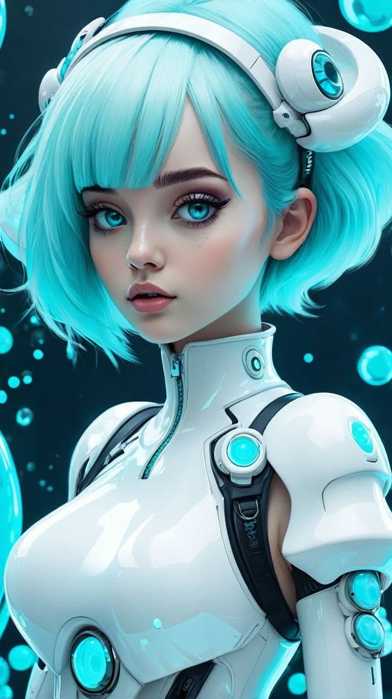 <lora:GelatinTech-20:1>, gelatintech , scifi, slime made ,
1girl, cowboy shot, short hair,