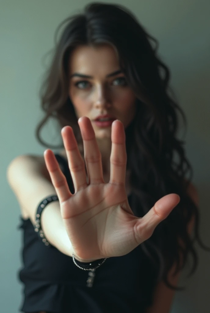 brown-haired white girl waving half her face as inferior 