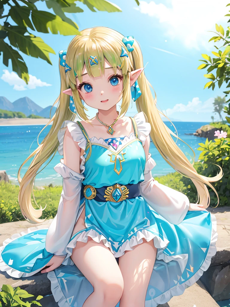 Princess Zelda、、Girl、Waterfront、Slime、Swimwear、Polka dots、Peeing、Twin tails