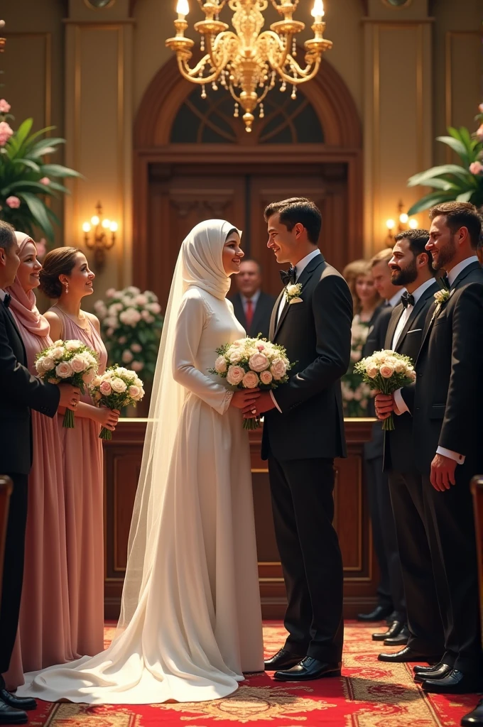 Naked man in a wedding with hijab women