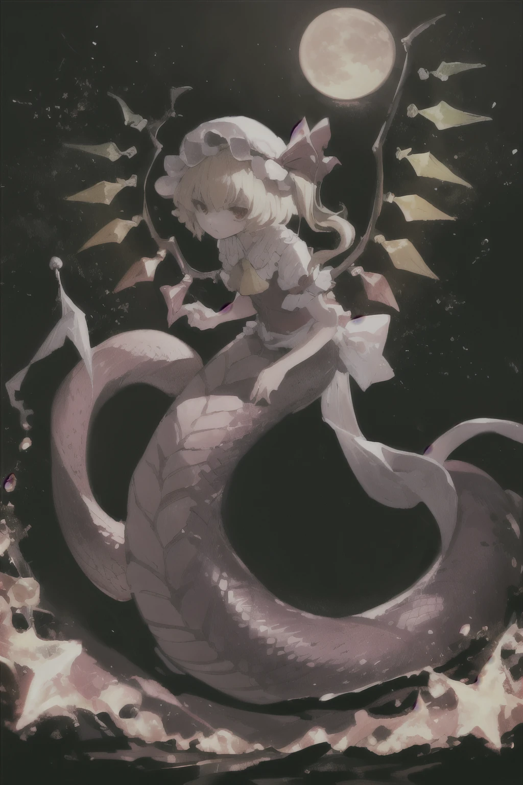 8K,  1girl, petit, teen, adult. kawaii vampire, crimson hair, short hair, red eyes, fang, bat wings, smile, (blush), (shy), pointed ears, looking at viewer,  dynamic angle, wind, game cg, fantastic scenery, demon tail, thin tail, black horns, medium breast, show full body, tentacles, naked, horny, tentacles between leg, sex with tentacle 