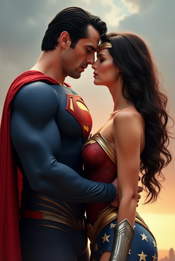 Generate a superman kiss the beautiful girl