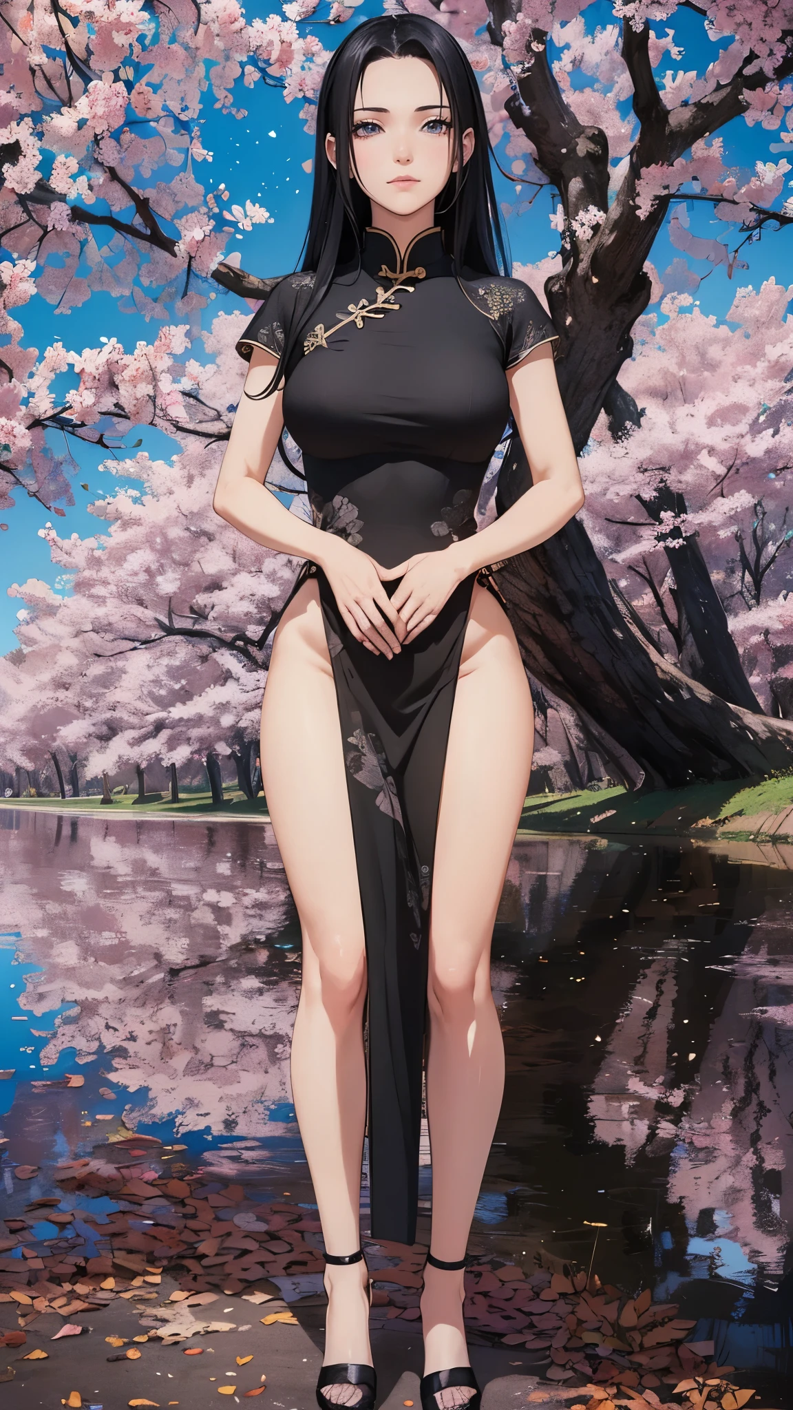 ((1girl, solo)), mikoto uchiha, large breasts, beautiful body, (perfect anatomy, perfect body, perfect hands, perfect legs), nice hands, natural proportions, sexy body, standing, own hands together BREAK
((extremely detailed face)), (black eyes:1.5), (beautiful detailed eyes:1.6), (realistic pupils, realistic iris:1), expressive eyes, looking at viewer, (clear eyes:1.3), (hyperrealistic:1.2), (detailed skin texture:1.2), smooth skin, (black hair:1.5), parted bangs, sidelocks, long hair, (detailed lips:1.2), (attractive lips:1.1), (glossy lips:1.1), smile, perfect face, perfect eyes BREAK
china dress, black dress, chinese clothes, cheongsam, side slits cheongsam, short sleeves, thighs, black footwear, high heels BREAK
(masterpiece:1.5), anime-style, top quality, best quality, (beautiful and aesthetic:1.2), (ultra detail:1.5), Ultra-detailed depiction, Ultra-precise depiction, extremely detailed 8k illustration, high resolution, (highly detailed shading:1.2), (realistic lighting:1.4), perfect lighting, vibrant colors, dynamic tones, striking hues, 8k, absurd resolution, perfect shadows, hdr, UHD, ambient lighting, realistic, ultra-realistic, photo realistic, highly detailed, rich detail, luminous colors, fine texture, intricate design, professional illustration, (soft light:1.2), (illustration:0.7)