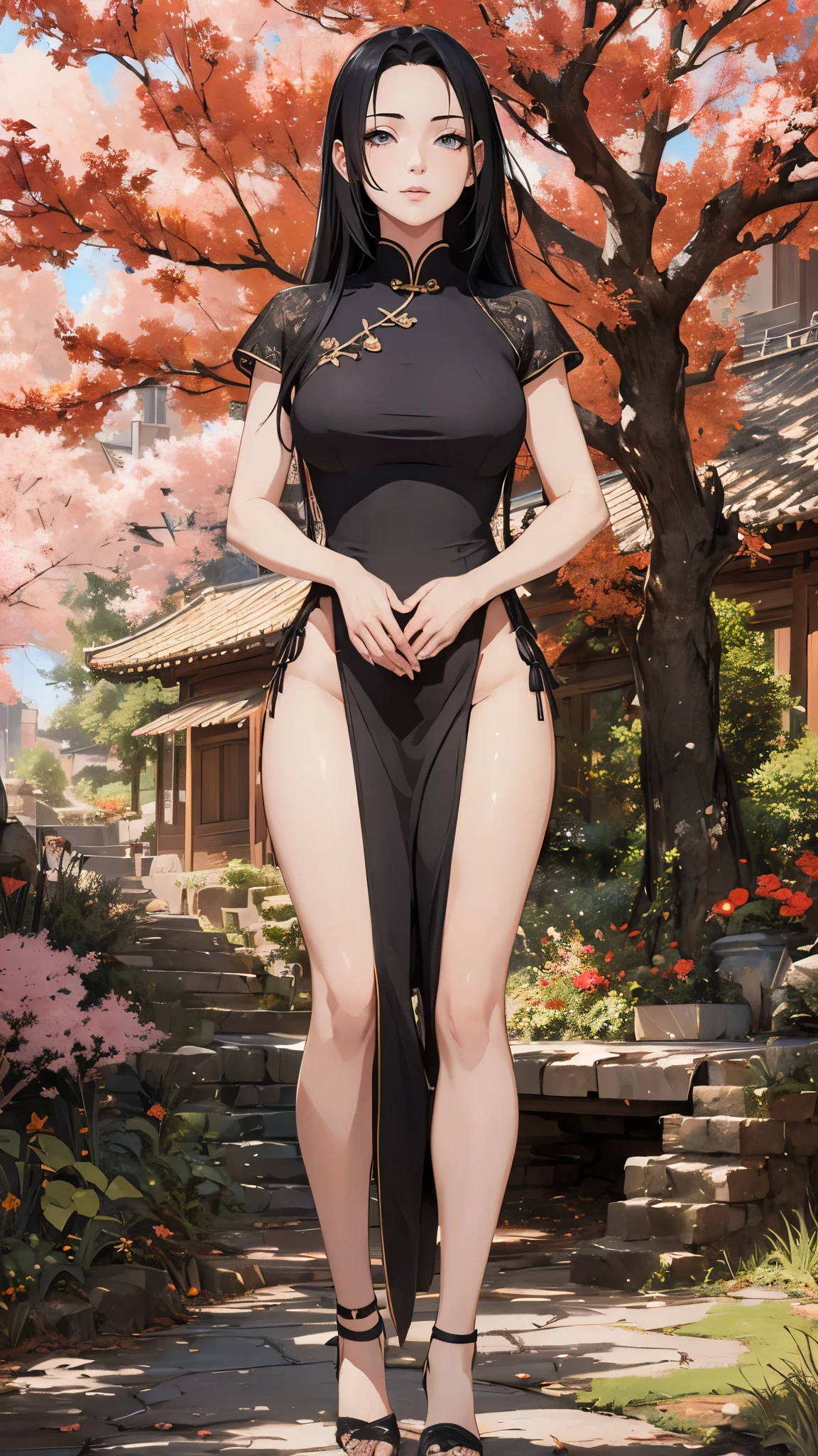 ((1girl, solo)), mikoto uchiha, large breasts, beautiful body, (perfect anatomy, perfect body, perfect hands, perfect legs), nice hands, natural proportions, sexy body, standing, own hands together BREAK
((extremely detailed face)), (black eyes:1.5), (beautiful detailed eyes:1.6), (realistic pupils, realistic iris:1), expressive eyes, looking at viewer, (clear eyes:1.3), (hyperrealistic:1.2), (detailed skin texture:1.2), smooth skin, (black hair:1.5), parted bangs, sidelocks, long hair, (detailed lips:1.2), (attractive lips:1.1), (glossy lips:1.1), smile, perfect face, perfect eyes BREAK
china dress, black dress, chinese clothes, cheongsam, side slits cheongsam, short sleeves, thighs, black footwear, high heels BREAK
(masterpiece:1.5), anime-style, top quality, best quality, (beautiful and aesthetic:1.2), (ultra detail:1.5), Ultra-detailed depiction, Ultra-precise depiction, extremely detailed 8k illustration, high resolution, (highly detailed shading:1.2), (realistic lighting:1.4), perfect lighting, vibrant colors, dynamic tones, striking hues, 8k, absurd resolution, perfect shadows, hdr, UHD, ambient lighting, realistic, ultra-realistic, photo realistic, highly detailed, rich detail, luminous colors, fine texture, intricate design, professional illustration, (soft light:1.2), (illustration:0.7)
