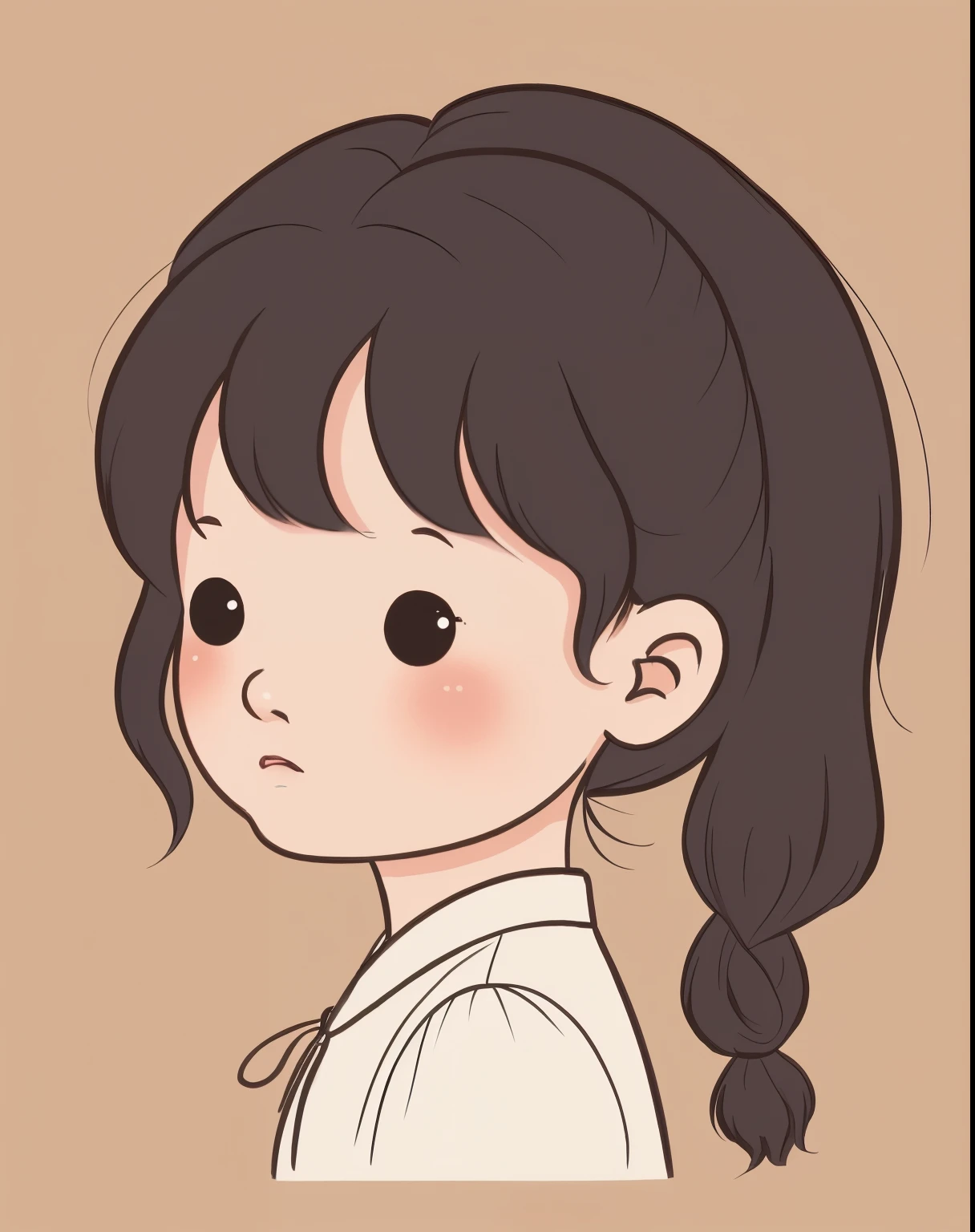 chibi face avatar, a Vietnamese girl, three quarter view face, portrait, plaits hair, 3/4 view face. Corner view of face 