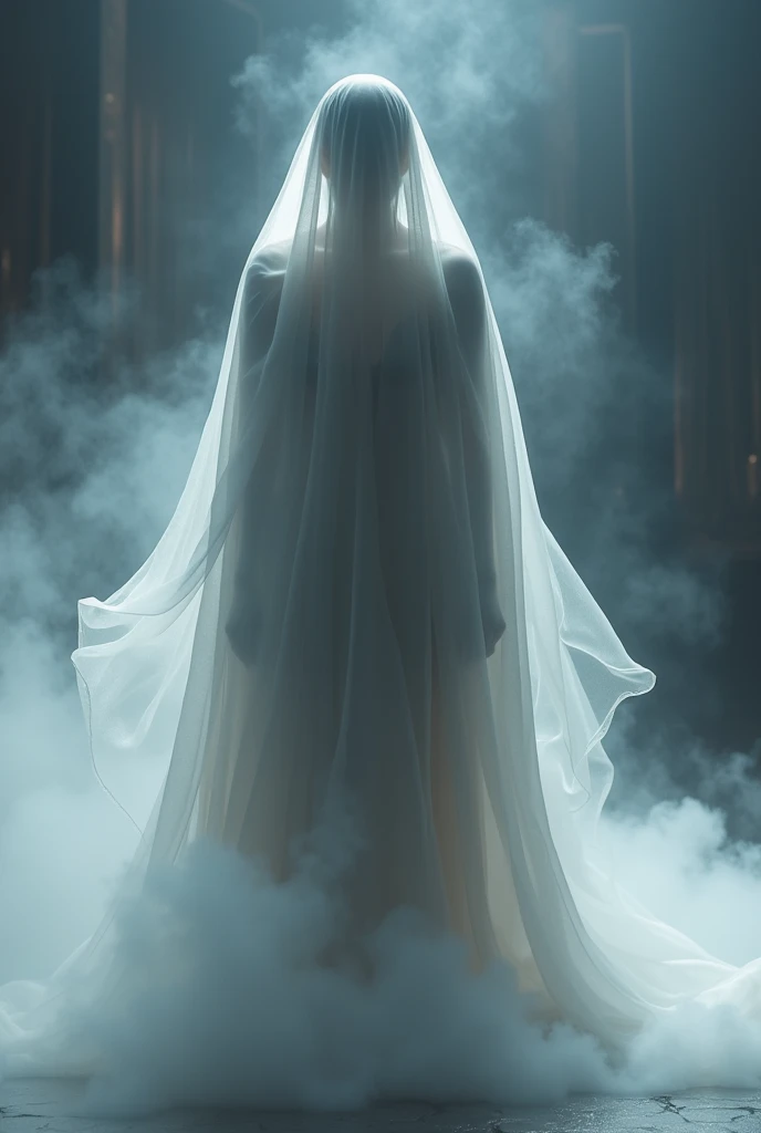 White ghost with red lighting on the background.
Not do it scary or horror.