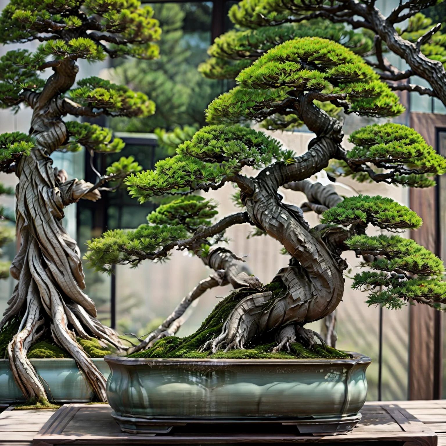 (masterpiece, Best Quality:1.2), 1 Potted Plant, Alone, 1 pot、A wonderful masterpiece、(Photograph the entire bonsai and pot)、High-quality ornament stand、(Blur the background)、(Plain background)、(White background)、