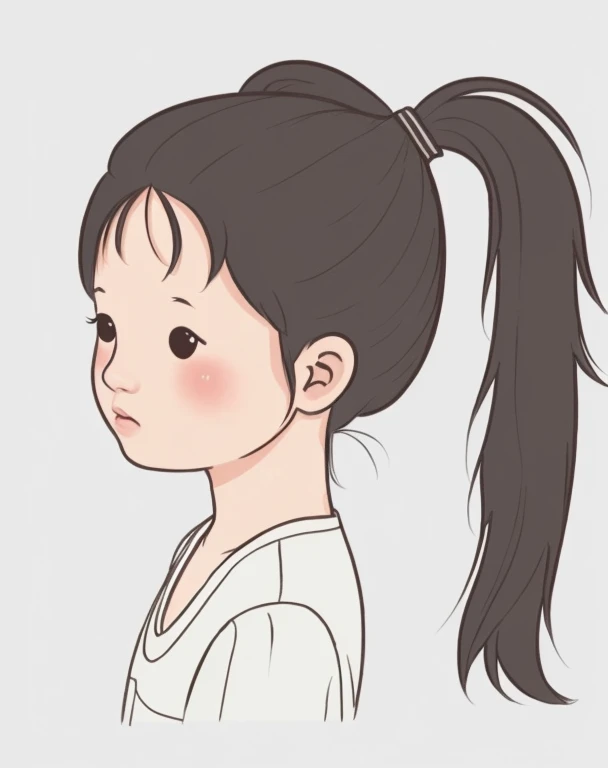 chibi face avatar, a Vietnamese girl, three quarter view face, portrait, ponytail long hair, 3/4 view face. Corner view of face 