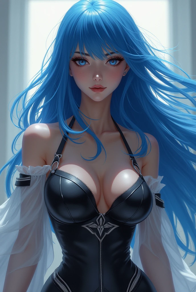 Felicia, Linda, Cat's ears, fighting position, Attack, with her white dress and electric blue hair, big breasts and wide hips, against the background of the bright moon.