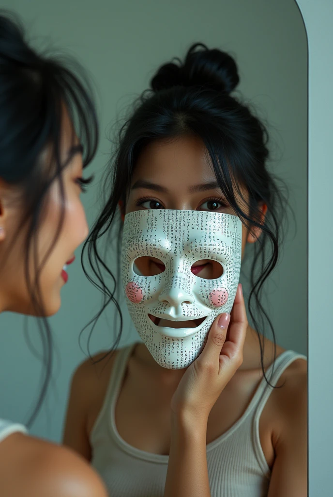 Girl blindfolded Duct tape gagged in silver shimmering saree Taking selfie 