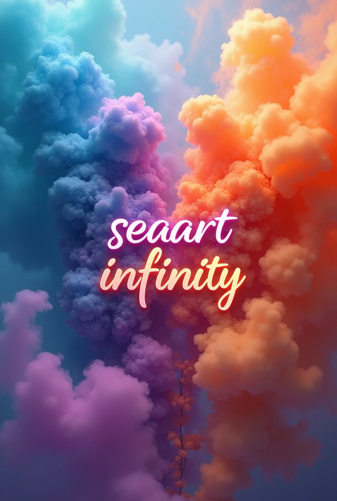 Create me a sign that reads "Seaart Infinity" Cloudy Colorful Smoke Details