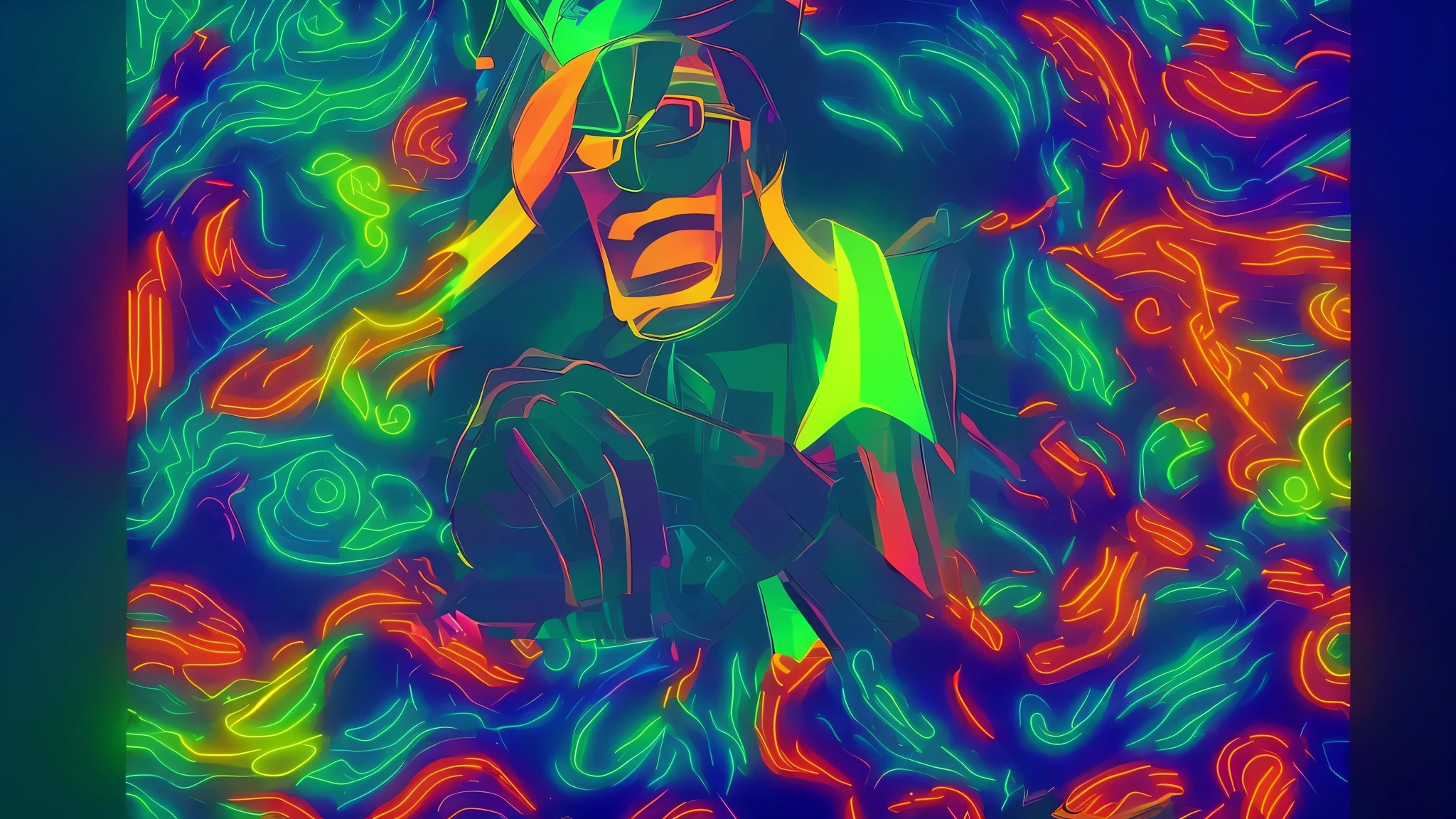 masterpiece, best quality, extremely detailed, hyperrealistic, neon-light-effect, a digital painting, cool neon colors, vector art, psychedelic art, flashy