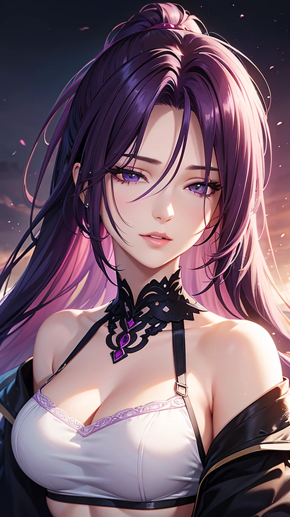 sunlight,woman,Purple Hair,conjunctivitis,black and red princess dress,The atmosphere is full of roses.,The wind is blowing,Streaming hair,Manghwa,Have meth,At night,werewolf,ถือปืนลายสีดำทอง