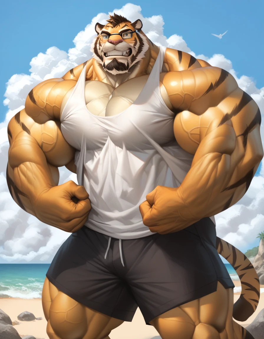 2d cartoon, cartoon accurate, anatomically correct, perfect anatomy, bara, solo, anthro, scooby, scooby doo, dog, beach background, 4k, 8k, quality lighting, perfect face, detailed fur, detailed hands, detailed eyes, perfect face, detailed background, black eyes, muscular, (Huge muscles:1.4), Muscular abs, naval, (big pecs:1.2), penis, humanoid penis, (Huge Penis:1.6), balls, (huge balls:1.6), nipples, dark nipples, puffy nipples, tail, (dog tail:1.2), Black Spots, detailed tail, smile, grin, walking, legs, feet, toes, 5 fingers, 5 toes, full body, Hyper cock, Hyper balls, erection, (Erection upwars:1.3), boner, <lora:scooby_doo_lora:1>