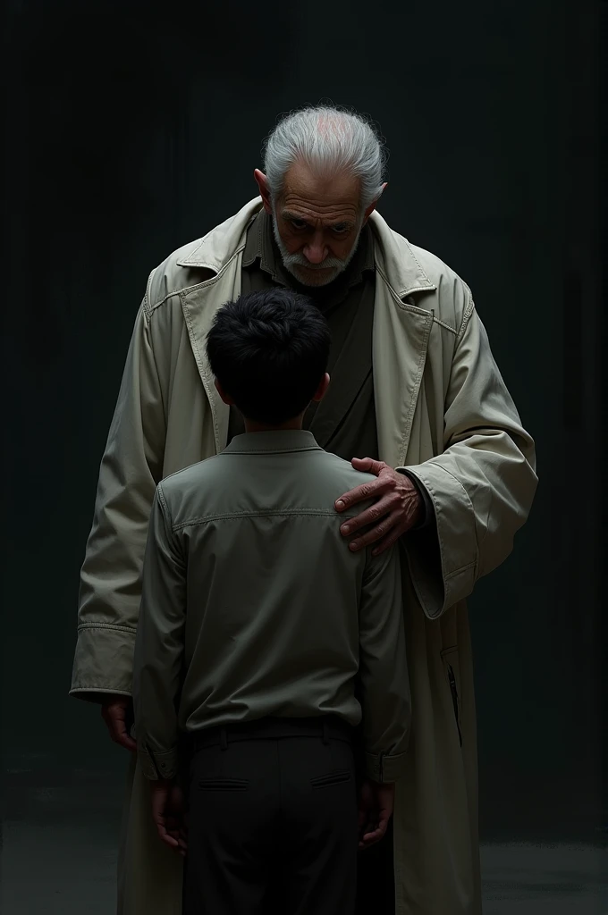 Serious father FIXING his son's tie