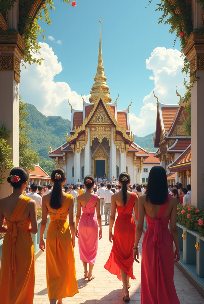 Beautiful woman wearing clothes in Central Java. Playing with friends" in the courtyard of the magnificent temple