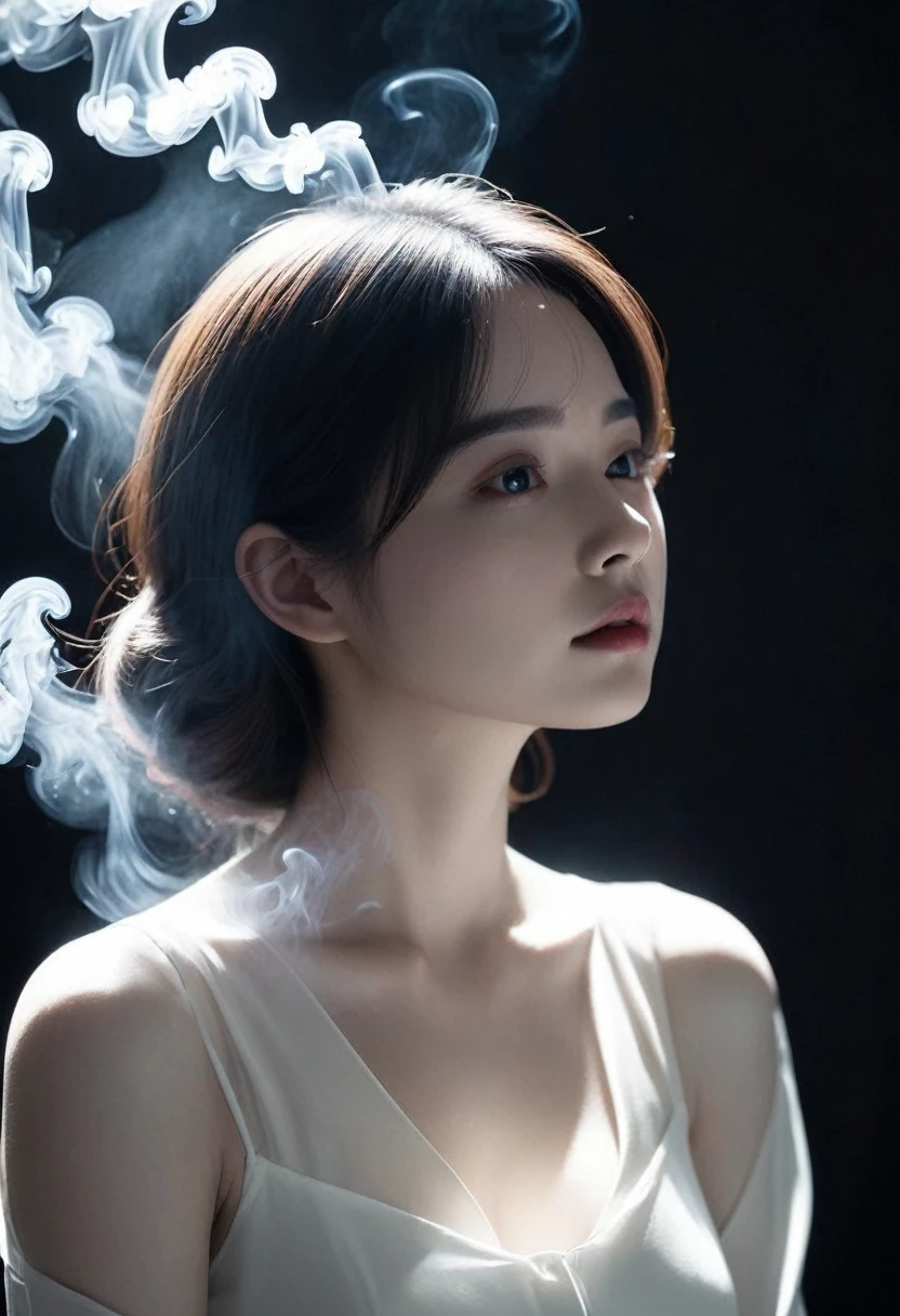 Made entirely of light and shadow，No physical form。The shape of the woman is created by changing the light and dark of the smoke，Has an illusory and mysterious beauty。