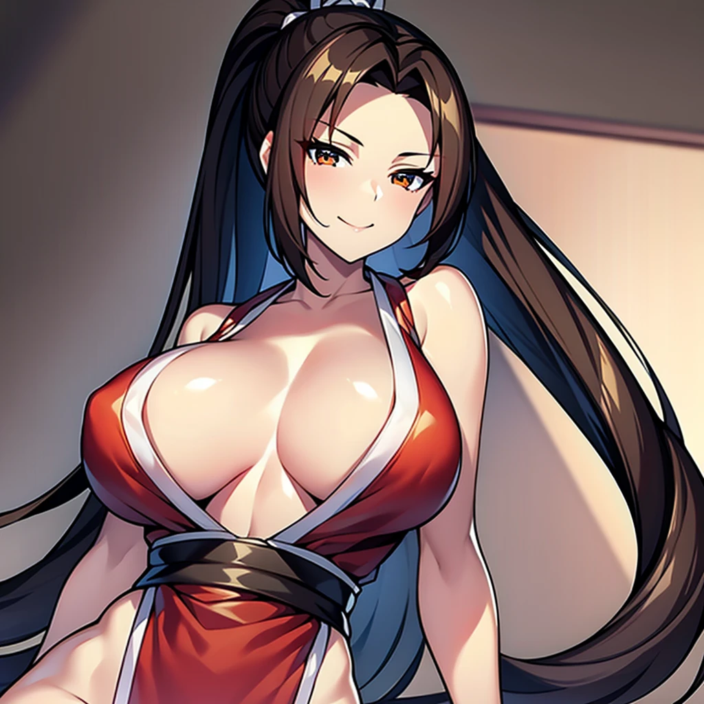 ((Mai Shiranui,ponytail,Background is a Japanese-style room in a Japanese house:1.3)),upper body, Looking at the audience,Slim and sexy figure, the best quality, (8k), (4K),(masterpiece), (the best quality), Extremely detailed, Game CG, Ultra Detailed, illustration, Beautiful Body,Beautiful nose,fair character design, Perfect Eye, Perfect Face , 1 girl, 30 years,Fair Finger,Fair body, Fair Nose,Fair character design, perfect Eye, perfect Face,expressive Eye,Perfect balance,(Focus on her Face),(Light_Smile:0.3), official art,Extremely detailed CG Unity 8K wallpaper, Perfect lighting,rich and colourful, bright_front_Face_Lighting,White skin, (masterpiece:1.0),(the best_quality:1.0), Ultra-high resolution,4K,Ultra Detailed, photography, 8k, HDR, high resolution, Kodak Portrait 400, Film Grain, Blurred background, bokeh:1.2,Professional photographer, (Fair,Big goals_Chest:1.4), underwear,lace, underwear, lingerie、(((smile,pretty face:1.3)))