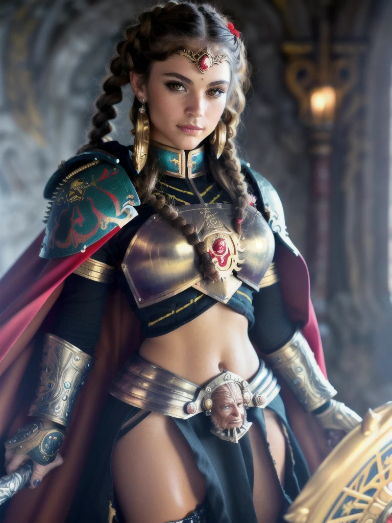 2 milf,
close-up head, facing camera, (detailed face and eyes:1.2), adorable lookway away watermark, 8k, hires, masterpiece, highest quality,  watermark, 8k, hires, masterpiece, highest quality, hot cultist (aesthetical elder woman girl female:1.3), (adepta sororitas), (warhammer 40k:1.2), (Exhaustive detail:1.1) body, wearing (Intricately designed) [black:Arylide yellow] full armor and pauldrons and [red:Paris green] cape, (shiny  short tri braids:1.1), (alluring face and eyes), ultra detailed oil painting, 8k clean, silver color eyes