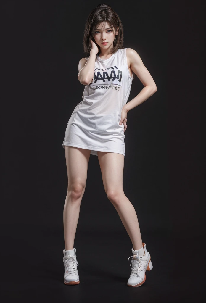White T-shirt, Adorable,Hail 33, 18-year-old(1.0),(Scattered beneath the surface:1.1),Sharp focus,Award-winning photo,Professional portrait photography,Raw photo (Highly detailed background:1.2),(Fantasy:0), Dramatic lighting, Full body portrait, Are standing, Full body photo, Full body photograph, Full Body Shot,