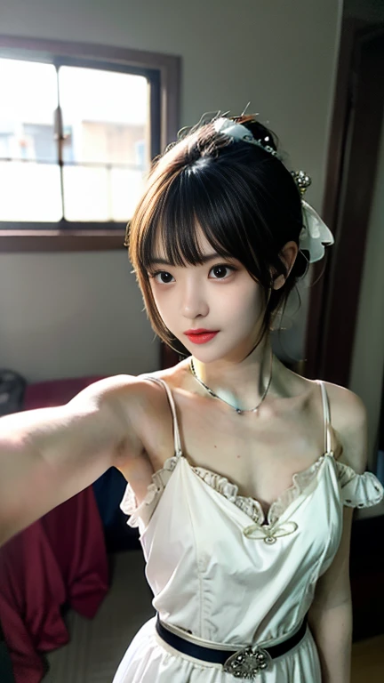 nsfw, wearing sundress,(wet-Seethrough:1.3),sundress:White,1girl in,(selfie shot:2), (Close Up: chest:1.5),(from above:1.5),(flat chest:1.3), {erect nipples}, Top quality, 1 beautiful Japanese woman, teen,high school student,(18 years old),medium hair, (brown hair:1.2), Ultra-realistic capture, Highly detailed, High resolution 16k close-up of human skin. Skin texture must be natural, With such detail that pores can be finely identified. Skin should look healthy, In a uniform tone. Use natural light and color,