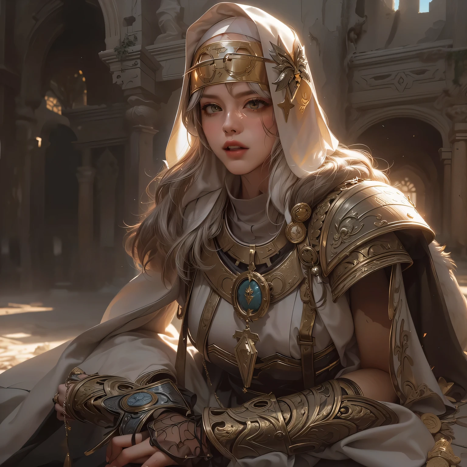(Masterpiece:1.2), best quality, (illustration:1.2), (ultra-detailed),Eye focus,(Masterfully crafted Glow, pink lens flare), (Cinematic background), hyper details, (delicate detailed), (intricate details), octane render, hdr, (hyperdetailed:1.15), (soft light:1.2), extremely beautiful girl,(supermodel:1.3), woman made up from paint, entirely paint, splat, splash, (long dark hair:1.1),(glowing eyes), ((makeup)),(Cinematic masterpiece), delicate, powerful, splashes of colour absolutely eye-catching, (Cinematic headlight), ((caustic)), dynamic angle, beautiful detailed glow, ambient occlusion, ambient light, raytraced reflections,(best illumination, an extremely delicate and beautiful), ((cinematic light)), (soft:2), vibrant, high contrast, backlighting, big breast, intricate detailed eaba, red cape, spear, golden helm