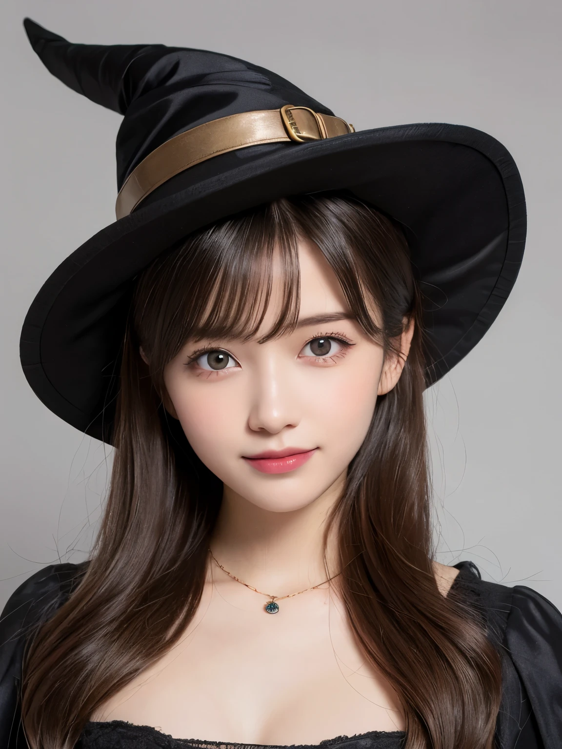 (kawaii 24 year-old Japanese girl, Nogizaka idol, Korean idol), healthy female athlete body, (glossy brown hair, short hair, pixie cut, bangs:1.3), (rounded face, beautiful black eyes, single eyelid, no makeup:1.2), (looking at viewer, soft smiling), (wearing witch's hat, long sleeved witch's costume:1.3), perfect shaped extra small breasts, BREAK, (living room in the lodge background, halloween pumpkin on back:1.2), (dynamic angle, bust shot:1.3),  BREAK, (masterpiece, best quality, photo realistic, official art:1.4), (UHD, 8K quality wallpaper, high resolution, raw photo, golden ratio:1.3), (shiny skin), professional lighting, physically based rendering, award winning, (highly detailed skin, extremely detailed face and eyes, anatomically correct), Carl Zeiss 85 mm F/1.4, depth of field, 1girl, solo,