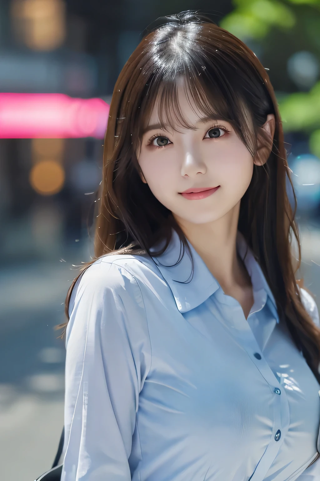 masutepiece, Best Quality, Illustration, Ultra-detailed, finely detail, hight resolution, 8K Wallpaper, Perfect dynamic composition, Beautiful detailed eyes, doress,Medium Hair, mid-chest, Natural Color Lip, Random and sexy poses,Smile,Aoyama Street Walk、20 years girl