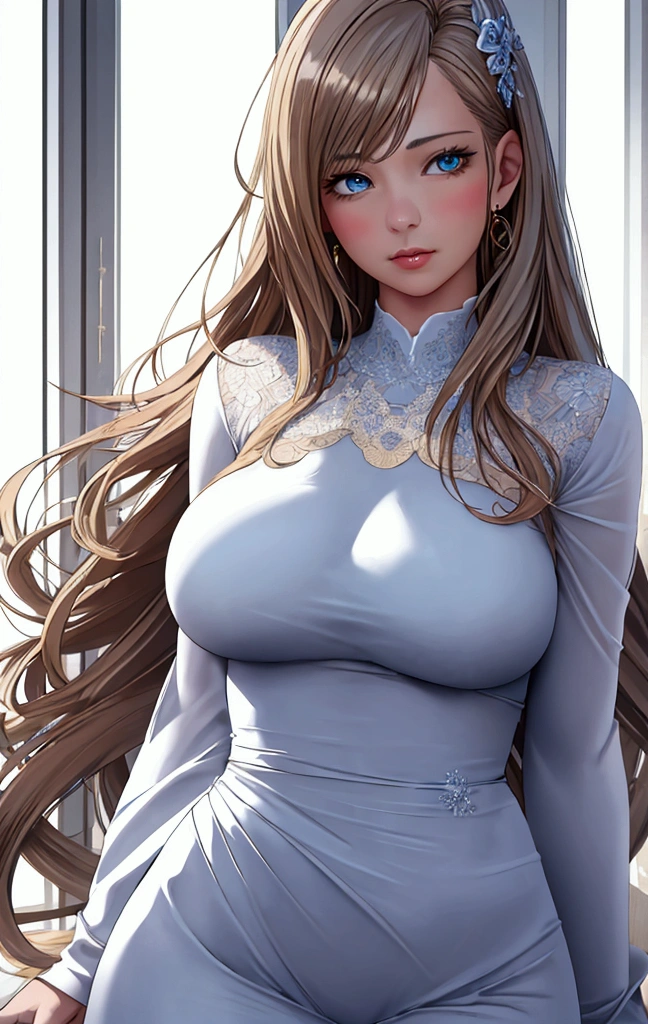 Full body image, アニメ, high quality, 最high quality, Realistic, RAW Photos, Realistic, Ultra-realistic 8K CG, Ultra Detailed, High resolution, masterpiece, 1 girl, 1, Beautiful face of a woman, Soft Face, elegant, Long Hair, blue eyes, Light blue eyes, close, Intricate details, Detailed Texture, Delicate details, front , Natural female body, sexy, Very beautiful young woman&#39;s face, Big Breasts