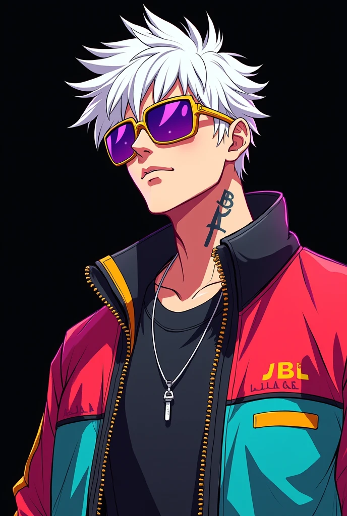 アニメ, best qualityer, white male, purple gradient hair, black jersey, round sunglasses smoking, in london