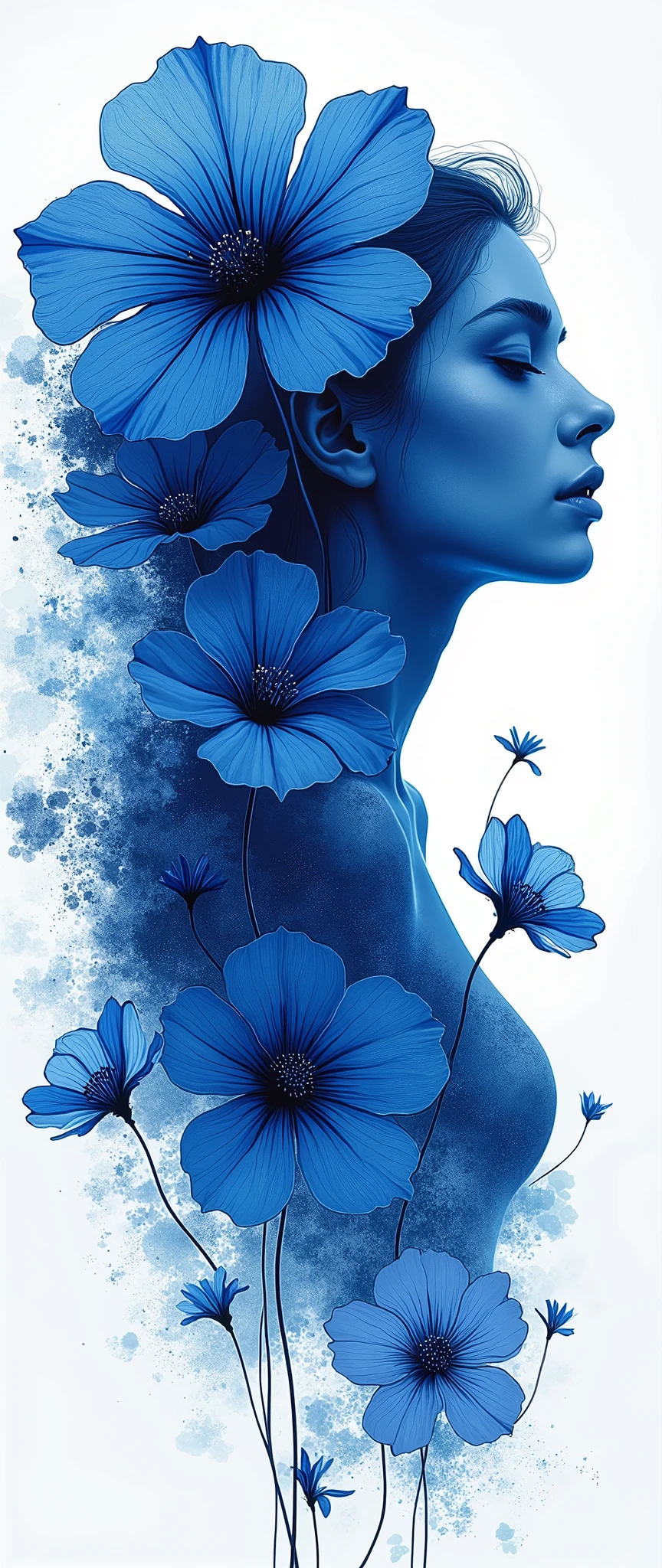 There is a woman with blue flowers in her hair - SeaArt AI