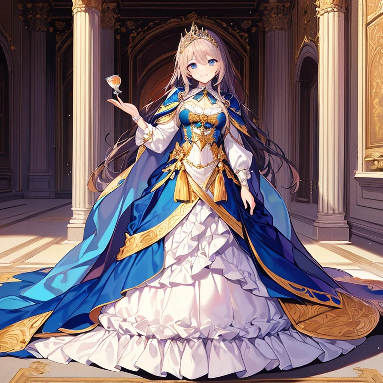 ((moe anime artstyle)),((Masterpiece)),(Best Quality), (Super Detail),((Very Delicate and Beautiful)),((Solo)),full body,((full body)),((1 bling-bling princess in beautiful embroidery and jeweled gorgeous rococo princess ballgown with voluminous full-length hoop skirt)),(((absurdly gigantic tits))),((cleavage,curvy)),Skindentation,detailed face and eyes,jewel-like eyes,((in the royal palace)),((crinoline,long train)),gorgeous rococo princess ballgown with voluminous full length hoop skirt and long train,(((bling-bling gorgeous rococo princess ballgown with beautiful embroidery and jeweled))),((large amount of straight hair, absurdly long hair,Very Long Straight Hair)),extremely gorgeousfull hair ornament,(bling-bling extremely gorgeous jeweled tiara),luxurious jewelry,full body,((beautiful embroidery and jeweled gorgeous rococo princess ballgown with voluminous full-length hoop skirt))