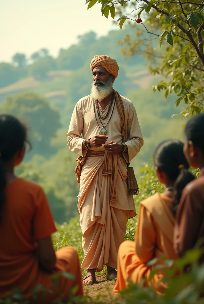 Two indian village man talking with each other under a tree vivid scene featuring joy animed