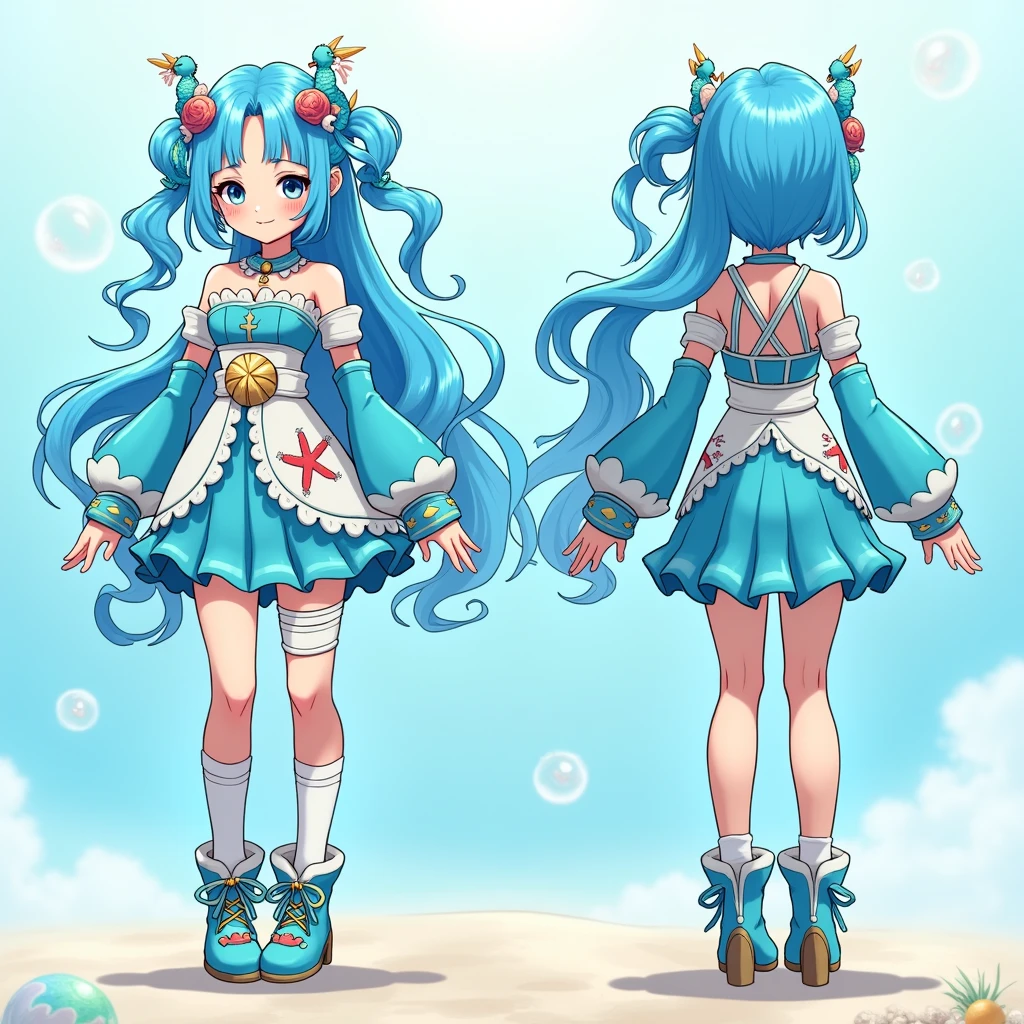 whale_bao,vtuber,red eyes, blue hair, floral_dress