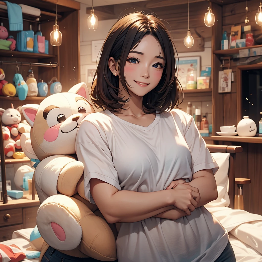 a woman hold a famale teenager,onesie,smile,