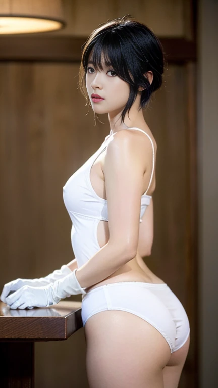 a close up of a woman in a uniform posing for a picture, digital art inspired by Leng Mei, Artstation, shin hanga, beautiful anime girl squatting, anime girl cosplay, trending at cgstation, seductive anime girl, trending on cgstation, hyperrealistic , a hyperrealistic , extremely detailed artgerm, sexy pose　Huge Ass　black tights　Move your hips up and down　Super huge ass　Huge breasts　Ahegao　Saggy breasts　ponytail　Sweat　black tights　Pregnantbelly　egg-addiction Two legs　Pregnant women　Pregnant belly　Blushed　slender　Huge Ass　uniform