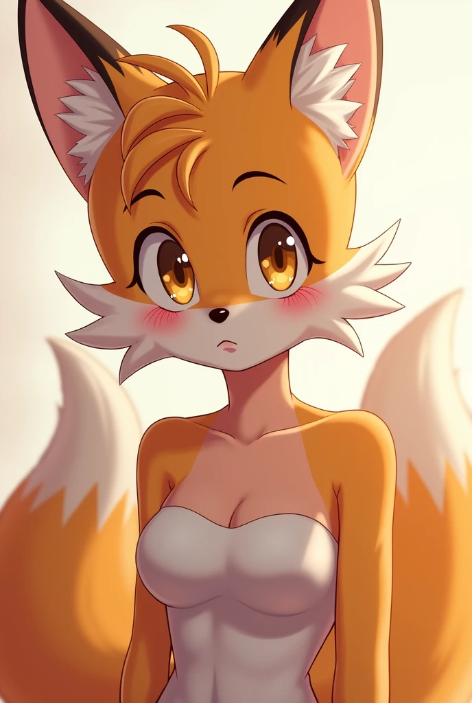 one girl, fox ears, , pure, cute naked, topless, a animal human Mix, human Body, big tits, furry skin, hairy nose ,big whiskers ,big eyes, furry , animal eyes, hybride 40 %pokemon an 60 % human