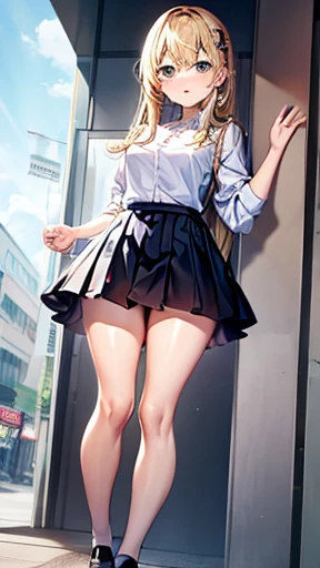 Texture CG, ((Ultra Detail Art)), ((​master piece)), (extremely details CG),1girl,solo,(nsfw:1.2), school gal ,school gyaru ,naughty gyaru,((((school unifrom))),skirt ,(((pleated micro skirt)))),(white shirt),(spread legs dancing with sexy pose), beautiful legs,beautiful breasts,slim legs,slim thighs,slim waiist,slim buttocks,(pussy visible through ass from below),(panty shot),(wind lift), (tiny miniature microbikini),(see through white bikini),(pussy peek,microbikini wedged in vulva,clitoris slip,very lowleg),long hair, blonde hair, brown hair, pink hair, silver hair, Curve, Beautiful detailed eyes , gleaming skin, bracelet, ,hair ornament, hairclip, jewelry, open mouth ,light smile, embarrassed:1.4,