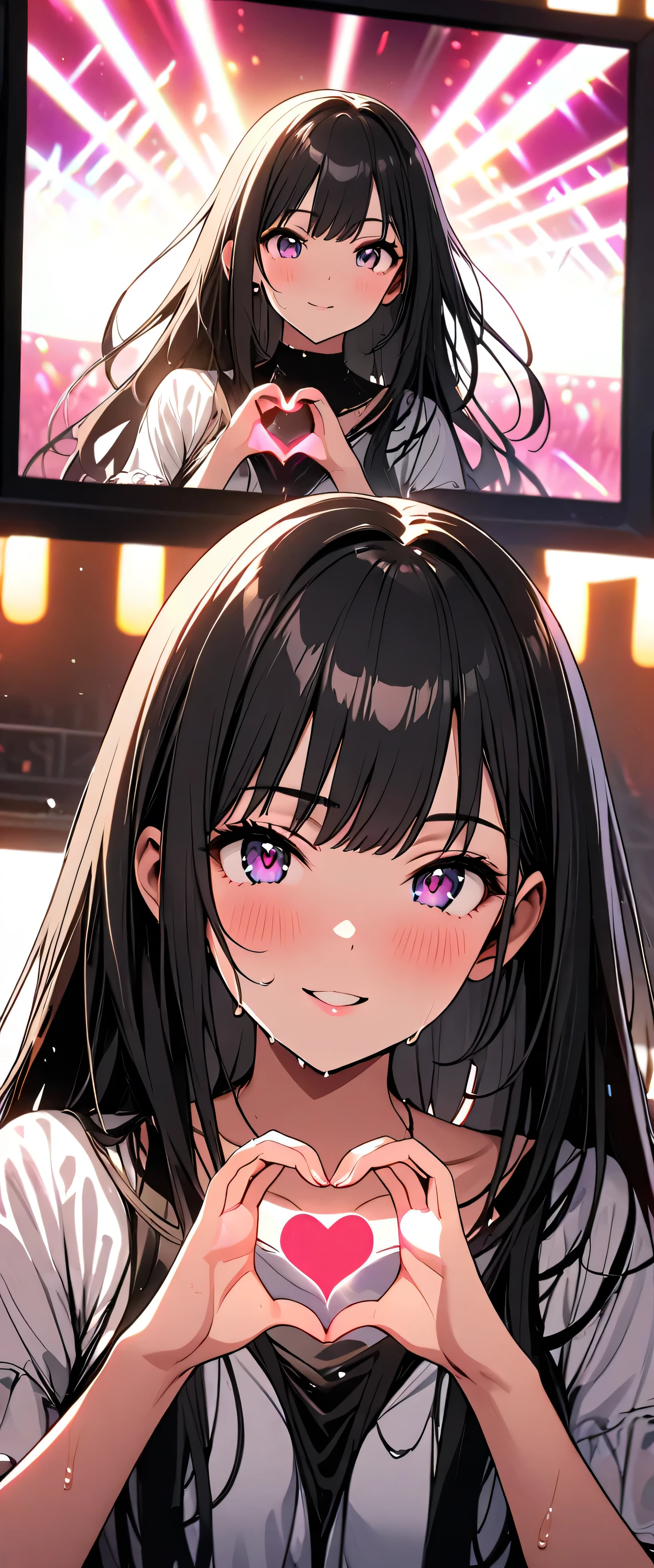 woman,20-year-old,,party venue,night,(((Bunny girl))),open mouth smile((Fishnet tights))(high heels),((black hair)),blush、Tele face,