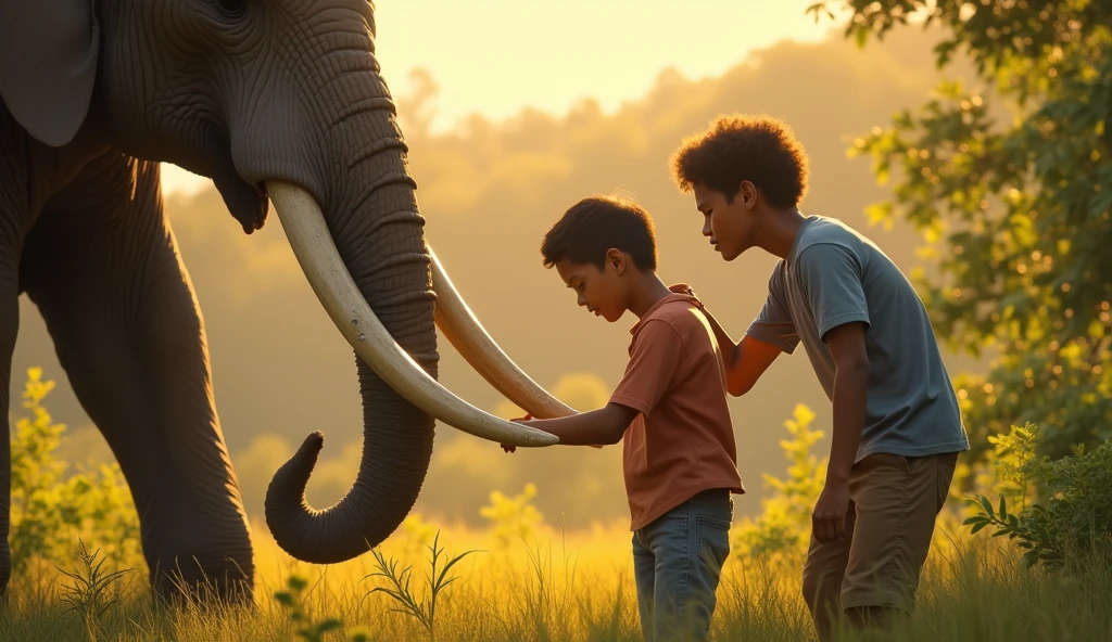 Boy talking to an elephant 