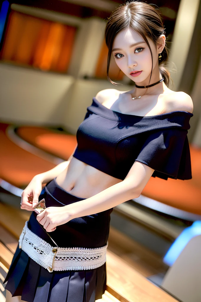 ((Best picture quality, 8K, tmasterpiece:1.3)), 1girll, Casual hairstyle, (off-shoulder blouse,Short pleated skirt:1.3),(wet see through clothes:1.4),Ultra-fine face, A detailed eye, 二重まぶた,(long leges:1.4),(athletic sneakers:1.3),Sit on your side on the sofa
