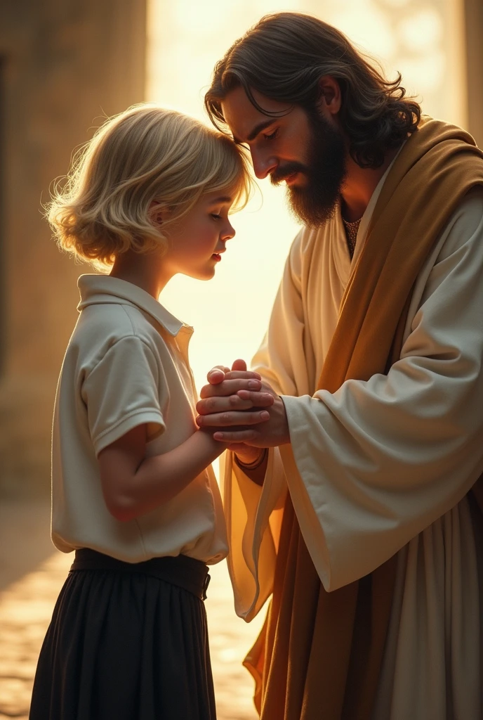 Jesus begging a 1 boy to come closer 