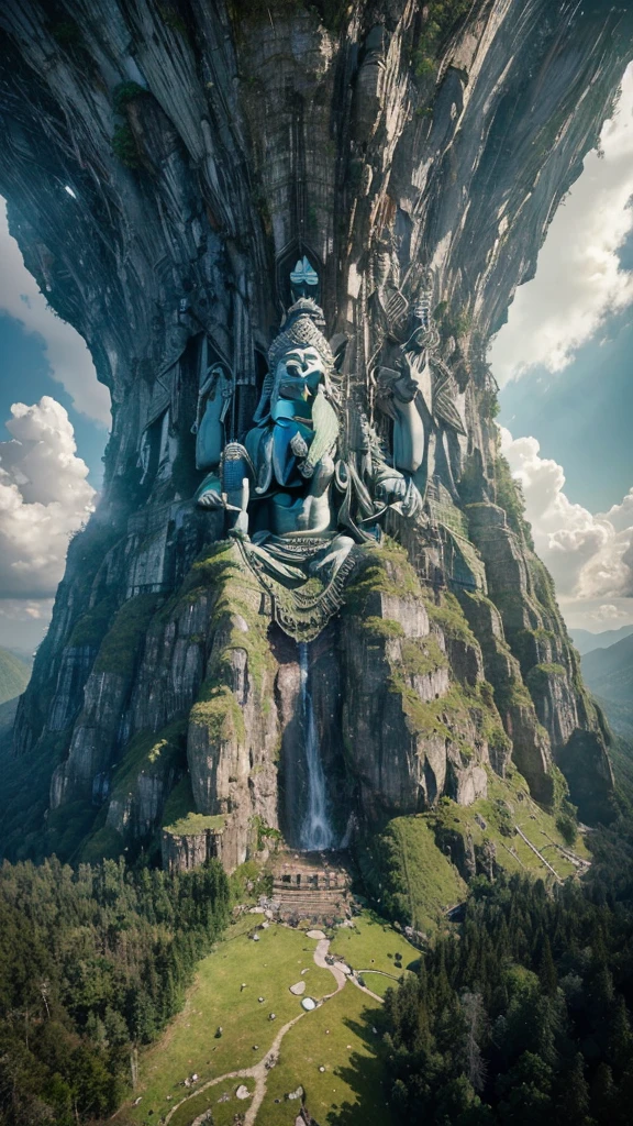 arafed statue of lord Shiva sitting on a bridge with a river below, beeple daily art, god shiva the destroyer, shiva, lord shiva, by Beeple, best on adobe stock, beeple |, beeple masterpiece, beeple. hyperrealism, realism | beeple, simon stålenhag. digital art