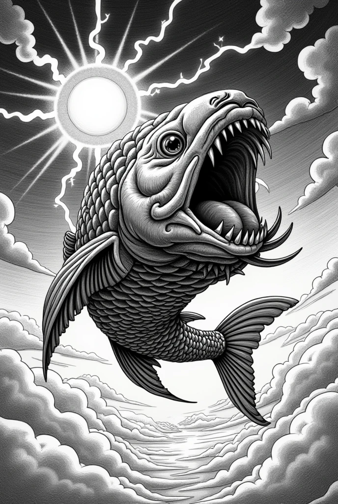 a black and white drawing of a man riding a wave on a surfboard loosing a poke bowl, scary sea monster, sea monster, elaborate ink illustration, line art illustration, black and white vector art, bold intricate ink illustration, official illustration, extreme illustration, black ink illustration, underwater sea monster, black and white illustration, ink artwork, looming creature with a long, sticker illustration