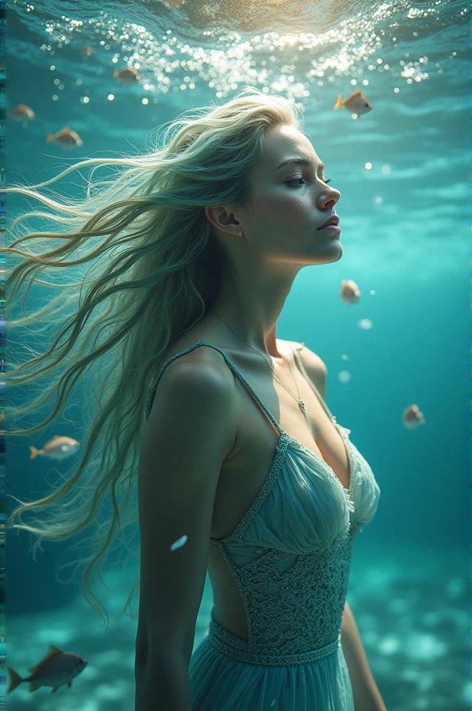 Ocean woman illuminated by sunset