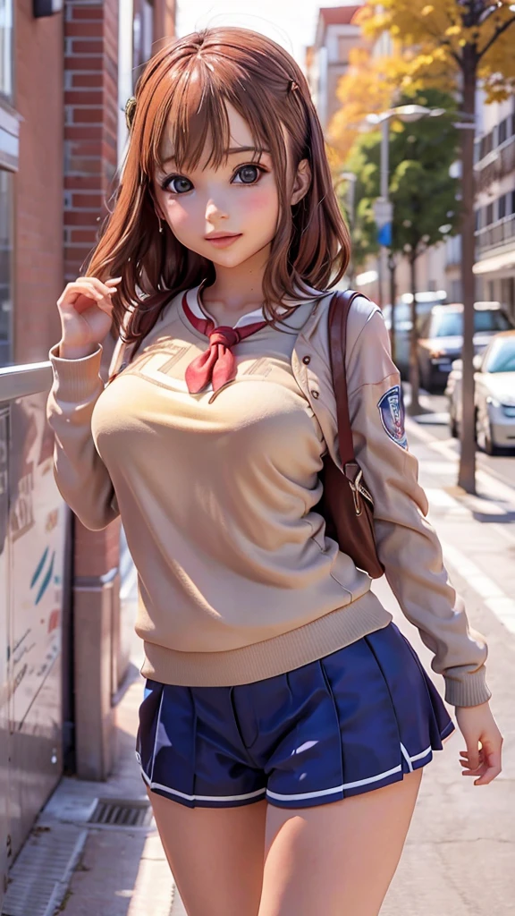 asunayuuki, Yuuki Asuna, Long Hair, Brown Hair, (Brown eyes:2),
break skirt, shirt, Long sleeve, ribbon, , Jacket, white shirt, red ribbon, black Jacket, closed Jacket, neck ribbon,
break outdoors, city,
break looking at viewer, break (masterpiece:1.2), highest quality, High resolution, unity 8k wallpaper, (figure:0.8), (Beautiful fine details:1.6), Highly detailed face, Perfect lighting, Highly detailed CG, (Perfect hands, Perfect Anatomy),、Nipples are visible、Big Breasts