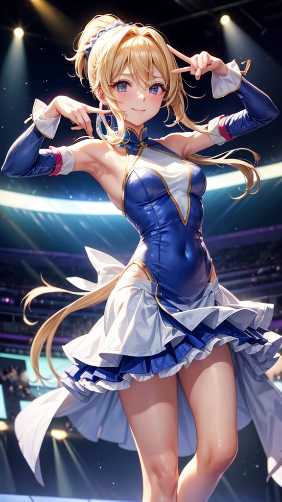 (8k, RAW photo, best quality, masterpiece:1.2), (realistic, photo-realistic:1.4), (extremely detailed 8k wallpaper), girl in blue dress with blonde hair and red tie, pixiv, rasquache, artoria pendragon, blonde anime girl with long hair, marisa kirisame, marin kitagawa fanart, anime moe artstyle, waifu, lolish, anime style like fate/stay night, official artwork, anime best girl