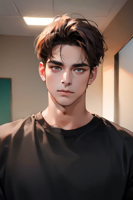 (Best quality,4K,8K,a high resolution,masterpiece:1.2),ultra detailed,(realistic,photorealistic,photo-realistic:1.37),3 man,Beautiful anime,portraits,strong,masculine,dark hair,Sharp jawline,Mesmerizing eyes,Perfectly styled hair,confident expression,bright colors,dynamic lighting,Brown eyes,(Black T-shirt),(dark skin),((mature man, man 40 years old)), (square jaw), CEO, Office Background.